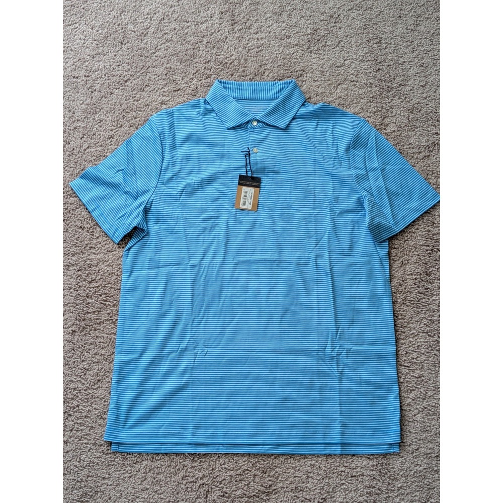 Charles Tyrwhitt Turquoise Fine Stripe Short Sleeve Performance Polo Size Medium